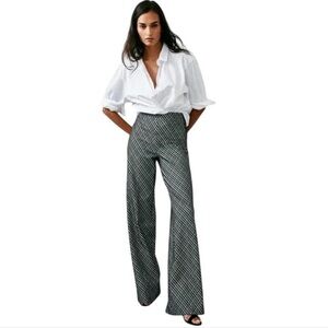 SPANX Gingham Micro-Check Wide Leg Pull-On Pants L